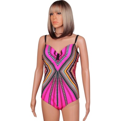 Цял черен бански с цветни мотиви