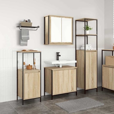 vidaXL Комплект мебели за баня с рафт 3 pcs Сономски дъб и черно (3328395)