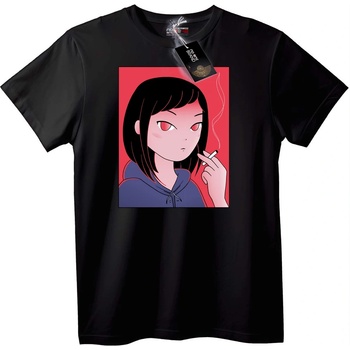 NOONEBRAND Тениска аниме момиче с червени очи - XL, Black