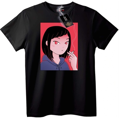NOONEBRAND Тениска аниме момиче с червени очи - XL, Black