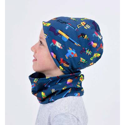 Kocour Mourek SET Čepice + Nákrčník PISTOLE na modré