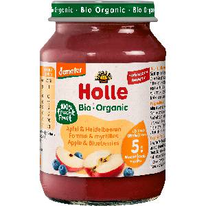 Holle Био пюре Ябълка и боровинка 5м+, 190 g (1546429)
