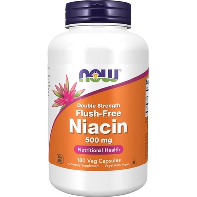 NOW NOW Flush-Free Niacin 500 mg Double Strength, 180 Veg Capsules
