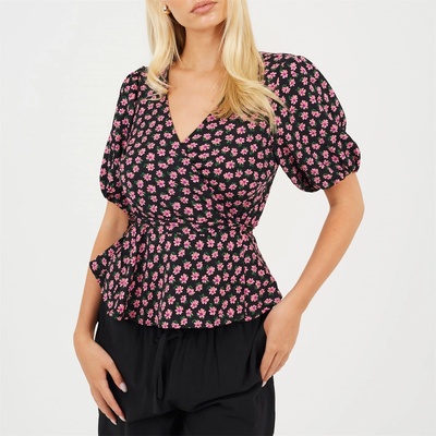 Brave Soul Women's Wrap Top - Black/Pink