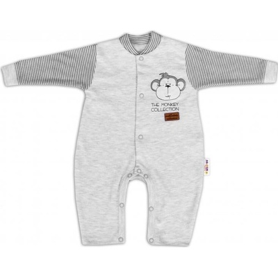 Baby Nellys Bavlnený overal bez šlapiek Monkey sv. sivý melírek