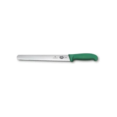 Victorinox 5.4234.25 Fibrox nárezový nôž na slaninu, 25 cm zúbkovaná oblá čepeľ, zelený