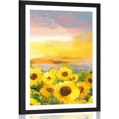 Plakát s paspartou slunečnicové pole - 30x45 silver