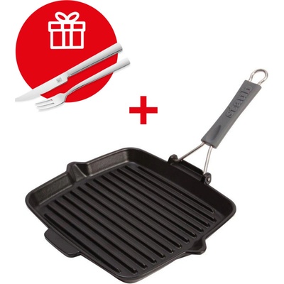 Staub Grilovacia panvica štvorcová liatina 24 cm čierna
