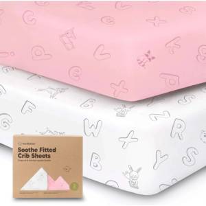 KeaBabies Чаршафи От Органичен Памук 2 Броя 60х120См Розов/Бял Abc KeaBabies