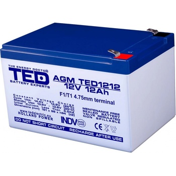 Ted electric Оловна Батерия TED ELECTRIC, 12V, 12Ah, 152- 98- 96 mm, AGM (TED-12V-12-AGM)