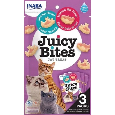 Inaba - Juicy Bites - лакомство за котки джобчета мек пълнеж със скариди и морски дарове 3бр х 11.3гр