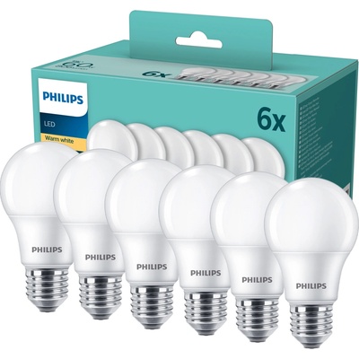 Philips 6x LED žárovka E27 A60 8W = 60W 806 lm 2700K teplá bílá Essential