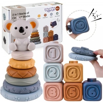 Woopie Sada vzdelávacích gumových pyramídových blokov 3v1 Medvedík