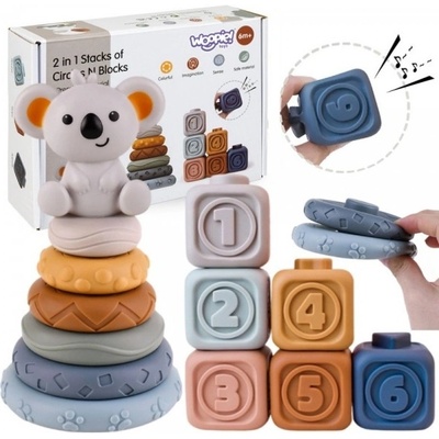 Woopie Sada vzdelávacích gumových pyramídových blokov 3v1 Medvedík