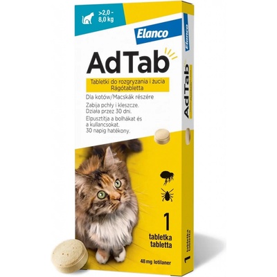 Elanco AdTab Tablety proti blechám a klíšťatům (>2,0-8,0 kg) 1x 48 mg – Zboží Mobilmania