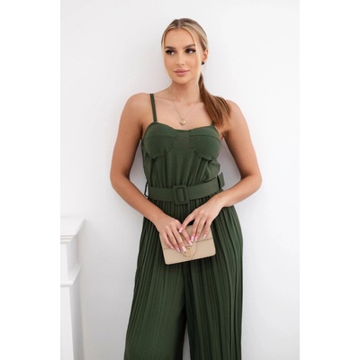 Kesi Pleated jumpsuit with khaki straps kaki