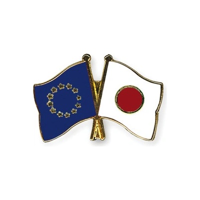 Odznak (pins) 22mm vlajka EÚ + Japonsko - farebný
