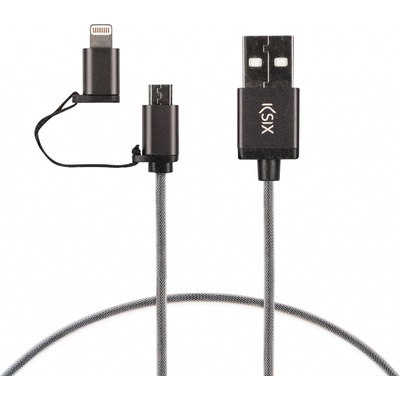Ksix B0914CUM01 nabíjací a dátový 2v1 Micro-USB/lightning na USB, kovový, černý