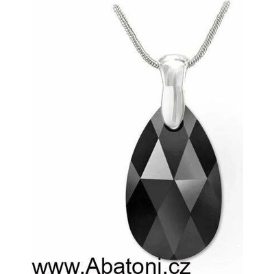 Swarovski Elements Pear stříbrný (přívěsek + řetízek) černá slzička, kapka 54031.3 Jet černá