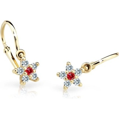 Danfil dětské náušnice hvězdičky C2118 ze žlutého zlata s kamínkem Ruby Dark