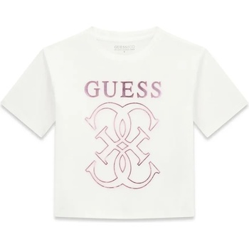 GUESS Бяла свободна тениска за момиче с розово лого Guess