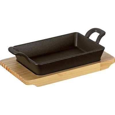 Küchenprofi BBQ Mini grilovací/servírovací pánev s prkénkem hranatá 20,5x12,5x6cm