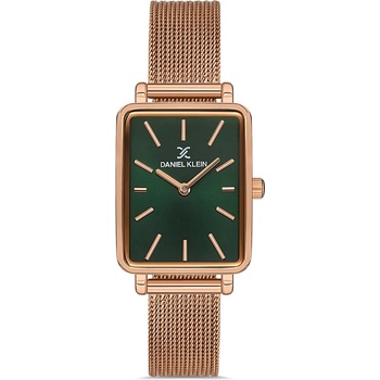 Daniel Klein DK. 1.13233-5 Fiord, Дамски часовник - зелен циферблат, правоъгълен корпус, розово-златна стоманена верижка