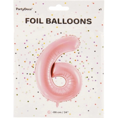 PartyDeco Fóliový balón narodeninové číslo 6 ružový 86cm