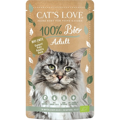 CAT’S LOVE 6х100г Adult Bio Cat's Love, консервирана храна за котки - био патешко