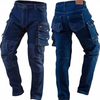 Neo Tools pracovní kalhoty denim výztuhy kolen modré