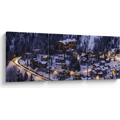 Obraz - horské zimní městečko, třídílný 120x40 cm