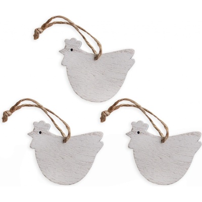 Slepice závěs dřevo 3ks/6cm bílá