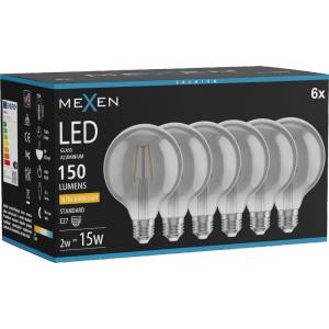 Mexen Vintis 6x Филаментна LED крушка E27, G95, 2W, Топла - 2200K, 150 lm, дим - L157-E27-0222-70x06 (L157-E27-0222-70x06)