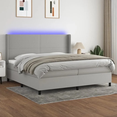 vidaXL Боксспринг легло с матрак и LED, светлосиво, 200x200 см, плат (3138181)