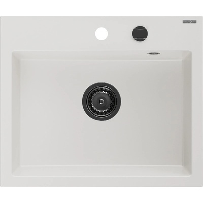 Mexen Oscar гранитна мивка с 1 камера 580 x 490 mm, бял, черен сифон - 6519581000-20-B (6519581000-20-B)