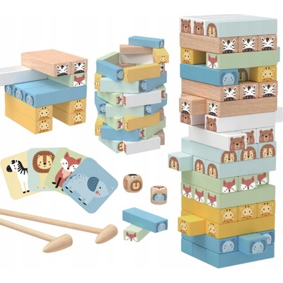 Tooky Toy Jenga Zvieratká pastel