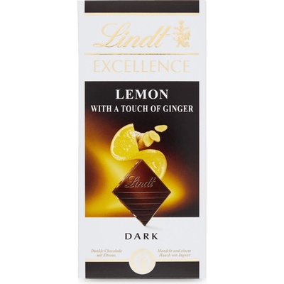 Lindt Excellence Hořká s kousky mandlí citronovou šťávou a příchutí zázvoru 100 g