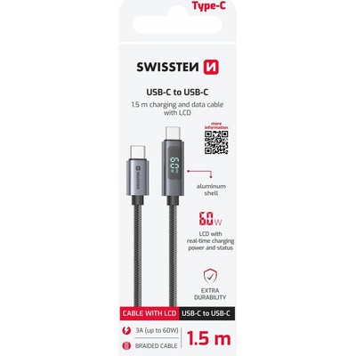 Swissten 71551074 lcd usb-c / usb-c 1,5m