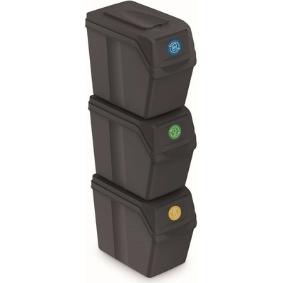Prosperplast Sada 3 odpadkových košov SORTIBOX I antracit 3 x 20 l