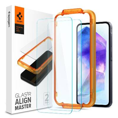 2 броя калени стъклени защитни покрития за дисплея на Samsung Galaxy A55 - Spigen Glas. tR Align Master Tempered Glass 2 Pack (прозрачен) (AGL07775)