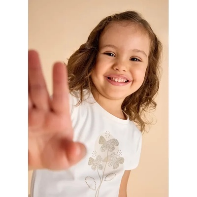 MAYORAL Тениска къс ръкав basic в мръсно бял цвят със златисти цветя за мини момиче Майорал