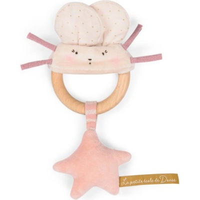 MOULIN ROTY Chrastítko s dřevěným kroužkem Pink mouse