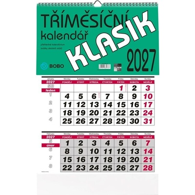 Nástěnný tříměsíční KLASIK 2027