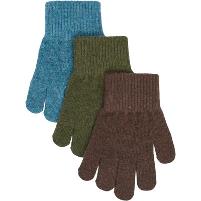 Mikk-Line detské rukavice s vlnou 3 ks MAGIC BLUE/GREEN/COFFEE BEAN