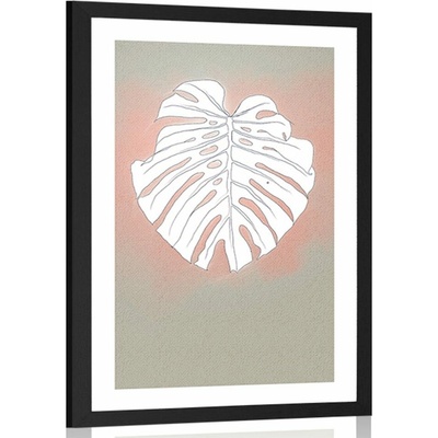Plakát s paspartou linie listu monstery - 20x30 silver