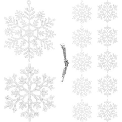 SPRINGOS Vianočné ozdoby Snehové vločky s trblietkami 10cm biele sada 12ks