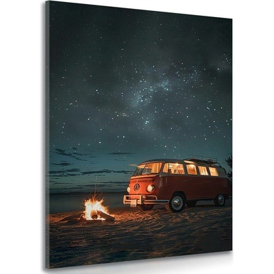Obraz plážový táborák pod noční oblohou - Volkswagen T1 - 40x60