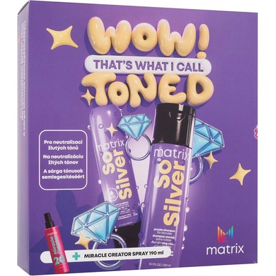 Matrix So Silver šampon So Silver Purple Shampoo 300 ml + kondicionér So Silver Conditioner 300 ml + pečující sprej na vlasy Miracle Creator Multi-Tasking Treatment 190 ml