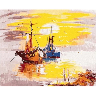 zuty Malování Podle Čísel Malované Lodě A Západ Slunce 80 x 100 Cm Plátno