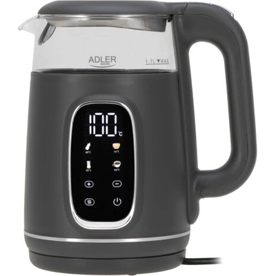 Adler AD 1305 GS, 2200 W, 1, 7 л, Сензорно управление, Филтър за люспи, Пластмаса-стъкло, Сиво-сребрист, Електрическа кана (AD 1305 GS)